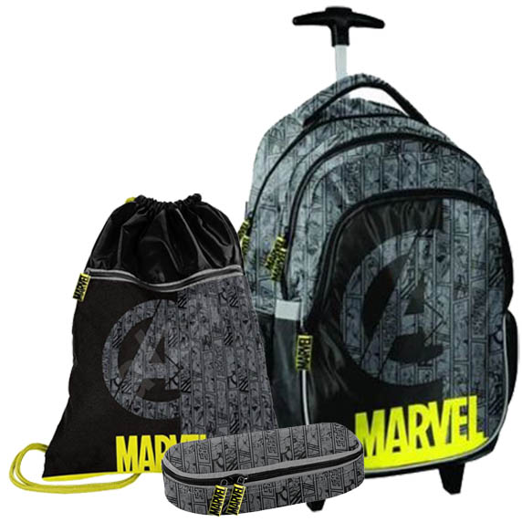 Školský set PASO Marvel školská taška na kolieskach + peračník + vak na telocvik