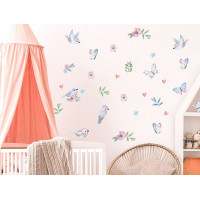 Dekorácia na stenu ANIMALS Birds - Vtáčiky s motýlikmi - pink 