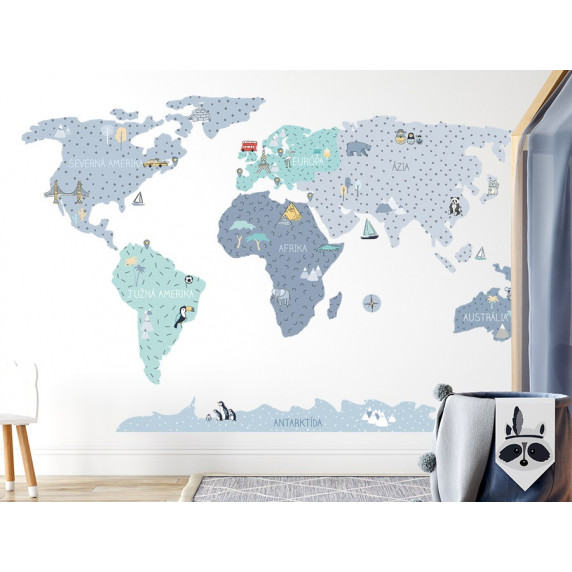 Dekorácia na stenu MAPS BLUE 140 x 70 cm - M - Mapa sveta modrá