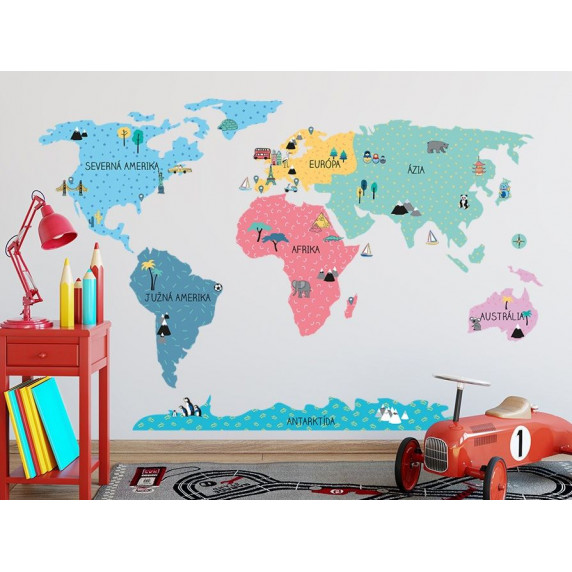 Dekorácia na stenu MAPS COLORFUL 195 x 100 cm - L - Mapa sveta farebná