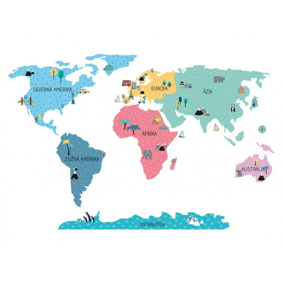 Dekorácia na stenu MAPS COLORFUL 195 x 100 cm - L - Mapa sveta farebná
