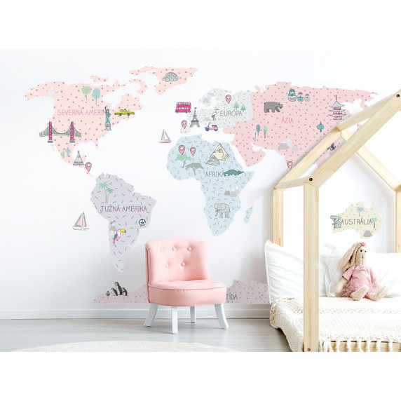 Dekorácia na stenu MAPS PINK 90 x 60 cm - S - Mapa sveta ružová