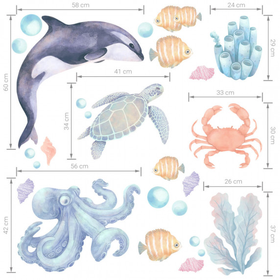 Dekorácia na stenu OCEAN ANIMALS II - morské živočíchy II