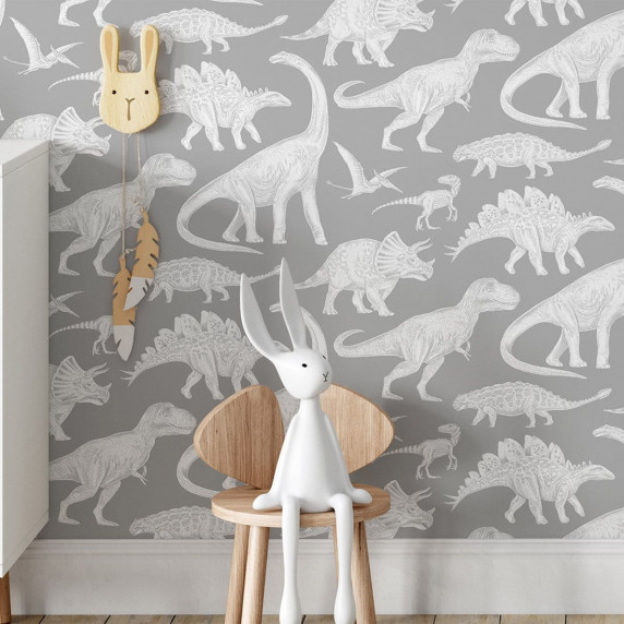 Tapeta na stenu PASTELOWE Wallpapers Dino Grey - sivá