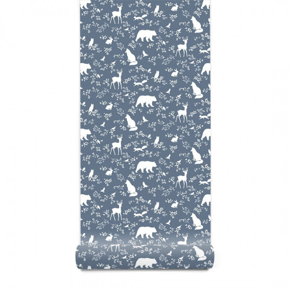 Tapeta na stenu PASTELOWE Wallpapers Forest Animals - modrá, lesné zvieratká