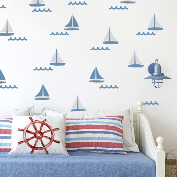 Dekorácia na stenu SAILBOATS - plachetnica modrá