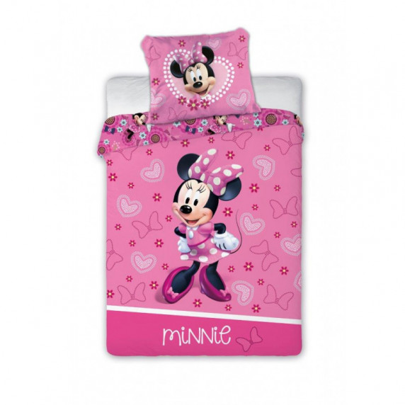 Detské posteľné obliečky 135 x 100 cm Minnie Mouse so srdiečkami