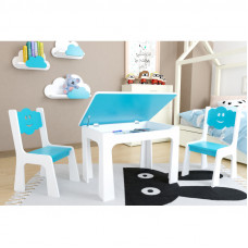 Detský stôl s úložným priestorom a stoličkami Obláčik - modrý Preview
