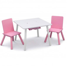 Detský stôl so stoličkami - bielo-ružový Preview