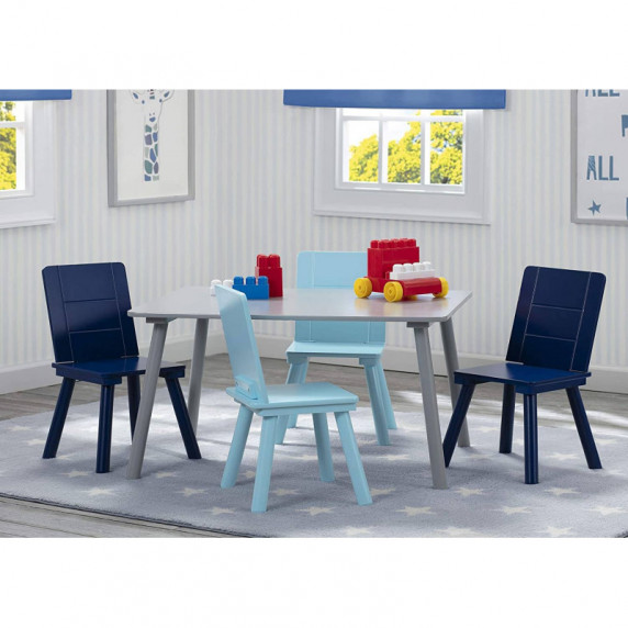 Detský stôl so štyrmi stoličkami - šedo-modrý