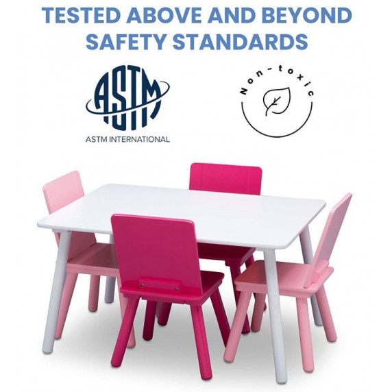 Detský stôl so štyrmi stoličkami Bielo-ružový