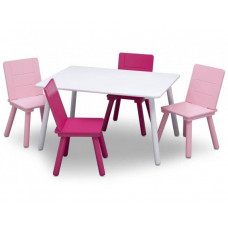 Detský stôl so štyrmi stoličkami Bielo-ružový Preview