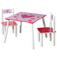 Detský stolík so stoličkami - ružový so srdiečkom 