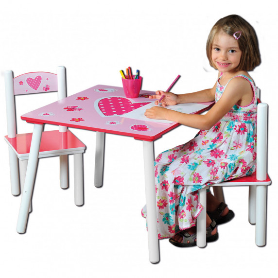 Detský stolík so stoličkami - ružový so srdiečkom