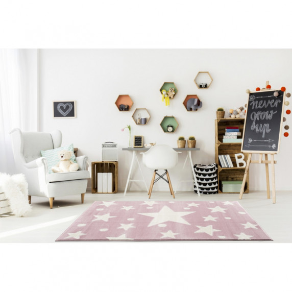 Detský koberec Hviezdy 100 x 160 cm - ružový/biely