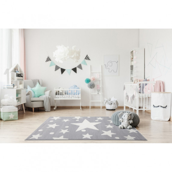 Detský koberec Hviezdy 100 x 160 cm - sivý/biely
