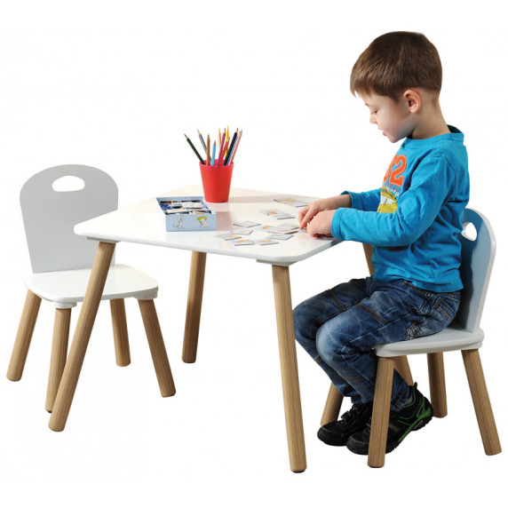 Detský stôl so stoličkami SCANDI - biely/naturálne drevo