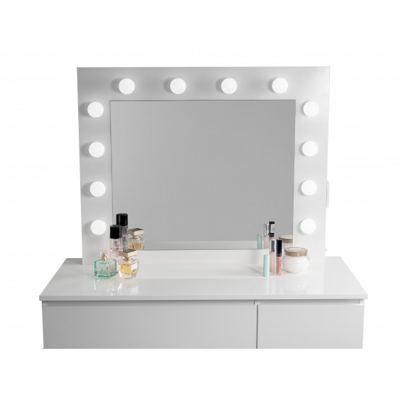 Toaletný stolík so zrkadlom, osvetlením a el.zásuvkou lesklý biely  Aga MRDT05-GW-S