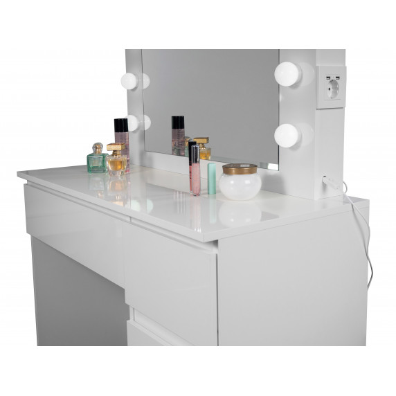 Toaletný stolík so zrkadlom, osvetlením a el.zásuvkou lesklý biely  Aga MRDT05-GW-S