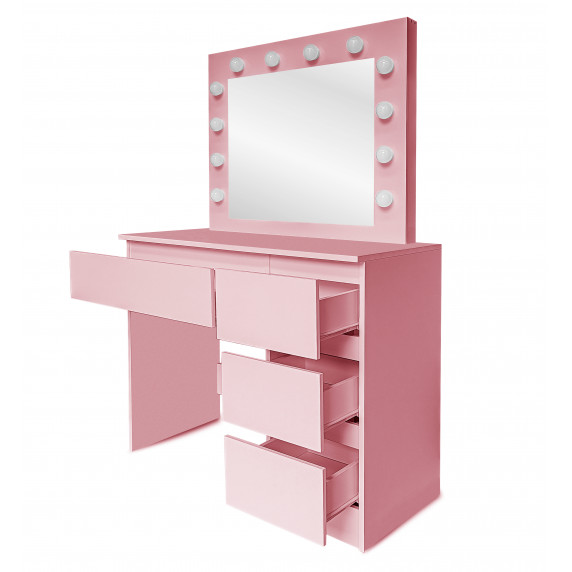 Toaletný stolík so zrkadlom, osvetlením a el.zásuvkou ružový Aga MRDT05-Pink-S