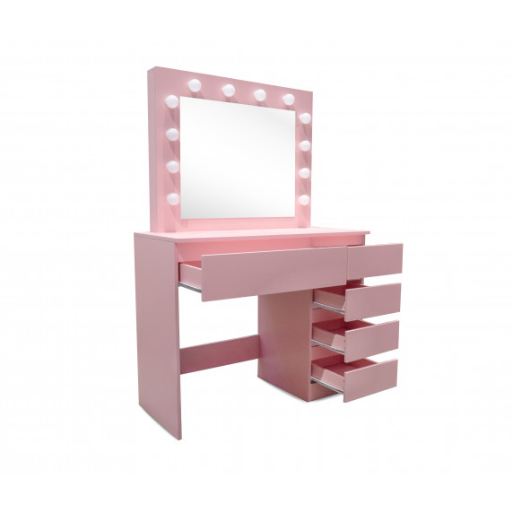 Toaletný stolík so zrkadlom, osvetlením a el.zásuvkou ružový Aga MRDT06-Pink-S