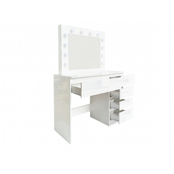 Toaletný stolík s LED osvetlením a 5 zásuvkami Aga MRDT06-GW - lesklý biely