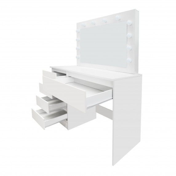 Toaletný stolík s LED osvetlením a 5 zásuvkami Aga MRDT07-MW