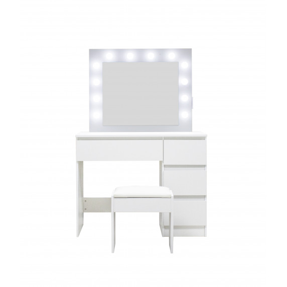 Toaletný stolík s LED osvetlením, taburetkou a elektronickou zásuvkou Aga MRDT09-GW