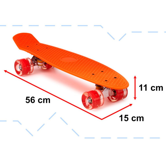Skateboard s LED kolieskami Frisbee - oranžový