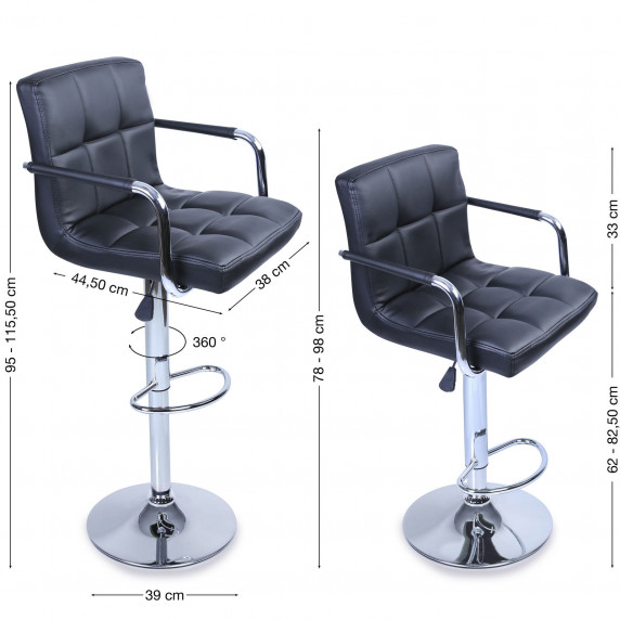 Barová stolička s operadlom 2 kusy AGA MR2010BLACK - Čierná