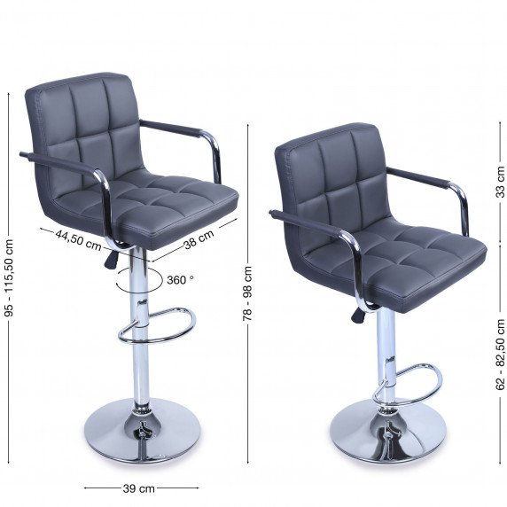 Barová stolička s operadlom 2 kusy AGA MR2010GREY - Sivá