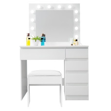 Toaletný stolík so zrkadlom a osvetlením + taburet MRDT10-MW - matný biely Preview