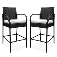 Ratanová barová stolička s podpierkami rúk 2 kusy - biela Preview