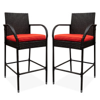 Ratanová barová stolička s lakťovými opierkami 2 kusy AGA MR4421Red - červená 