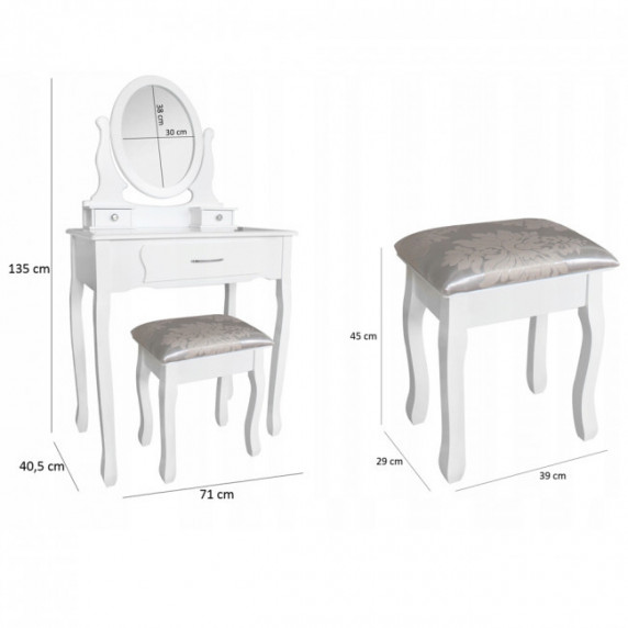 Toaletný stolík s LED osvetlením a stoličkou Chomik PHO0052LED