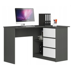 Rohový písací stôl pravý 124 x 85 x 77 cm AKORD CLP - grafitovo sivý/biely Preview