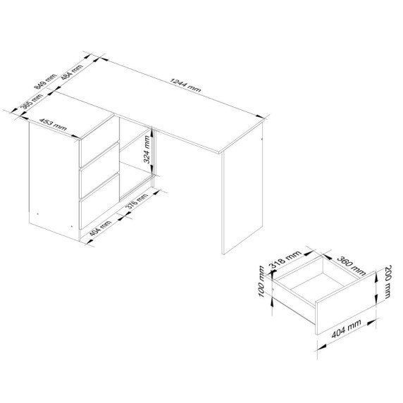 Rohový písací stôl ľavý 124 x 85 x 77 cm AKORD CLP - biely/wenge