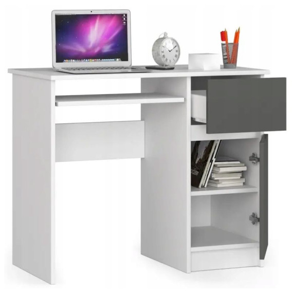 Písací stôl pravý 90 x 55 x 77 cm AKORD Pixel - biely/grafitovo sivý