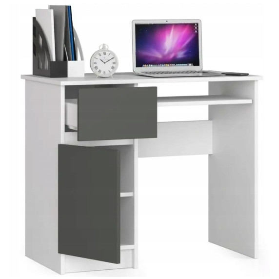 Písací stôl ľavý 90 x 55 x 77 cm AKORD Pixel - biely/grafitovo sivý