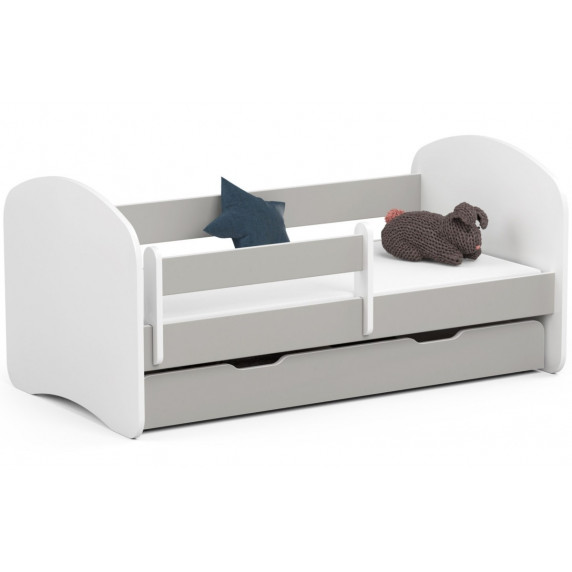 Detská postieľka 180 x 90 cm s matracom a úložným priestorom Smile - biela/sivá