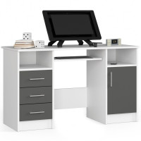 Písací stôl so zásuvkami, skrinkou a výsuvnou policou na klávesnicu 124 x 74 x 52 cm AKORD ANA - biely/sivý 
