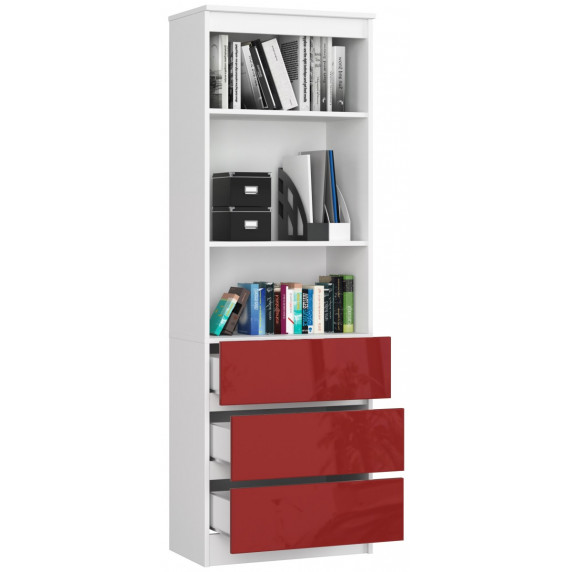 Knižnica so zásuvkami AKORD R60 3SZ 2P CLP POLYSK - biela/červená, vysoký lesk