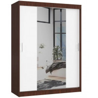 Šatníková skriňa s posuvnými dverami a zrkadlom 150 x 200 x 60 cm AKORD CLP - wenge/biela 