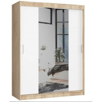 Šatníková skriňa s posuvnými dverami a zrkadlom 150 x 200 x 60 cm AKORD CLP - dub sonoma/biela 