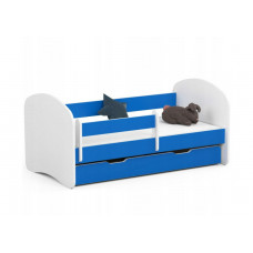 Detská postieľka 180 x 90 cm s matracom a úložným priestorom Smile - biela/modrá