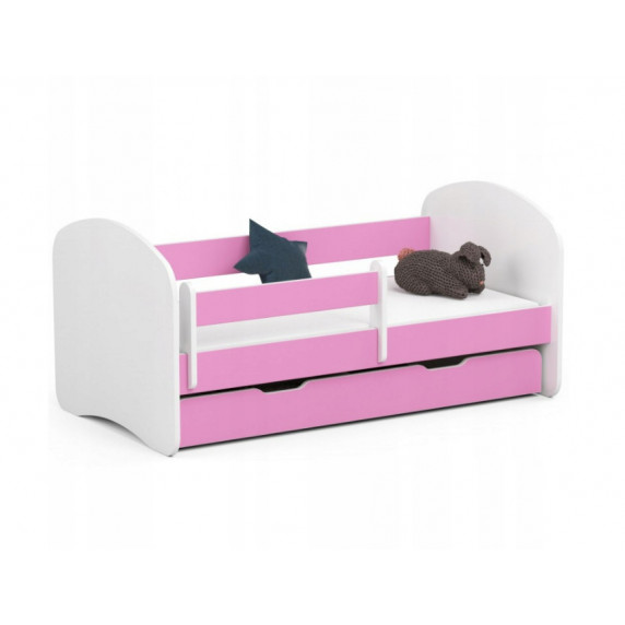Detská postieľka 180 x 90 cm s matracom a úložným priestorom Smile - biela/ružová