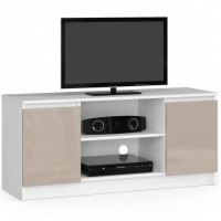 TV stolík s vysokým leskom 140 cm AKORD CLP - biely/cappuccino 