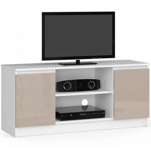 TV stolík s vysokým leskom 140 cm AKORD CLP - biely/cappuccino