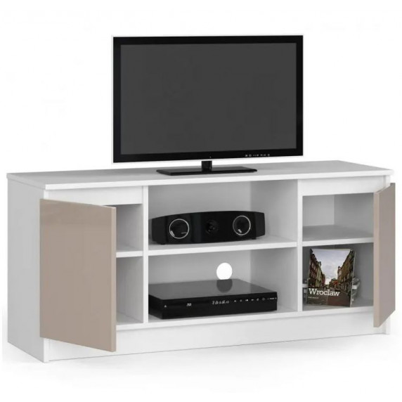 TV stolík s vysokým leskom 140 cm AKORD CLP - biely/cappuccino