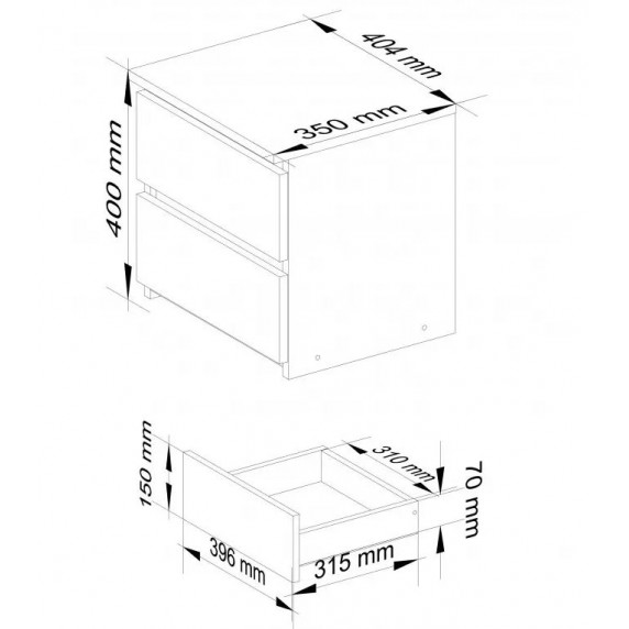Nočný stolík s 2 zásuvkami 40 x 40 x 35 cm AKORD CLP - biely/dub sonoma